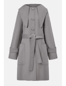CARVEN Outlet - Women's Wool Double-Faced French Belted Hooded Long Coat with Oversized Lapels